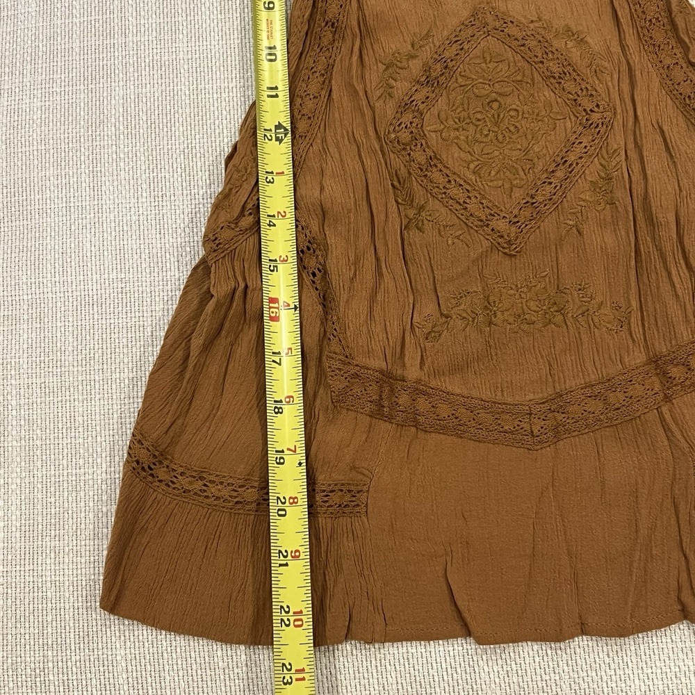 Forever 21 Boho Embroidered Crop Top Brown Fairy Cottagecore S - Picture 6 of 8